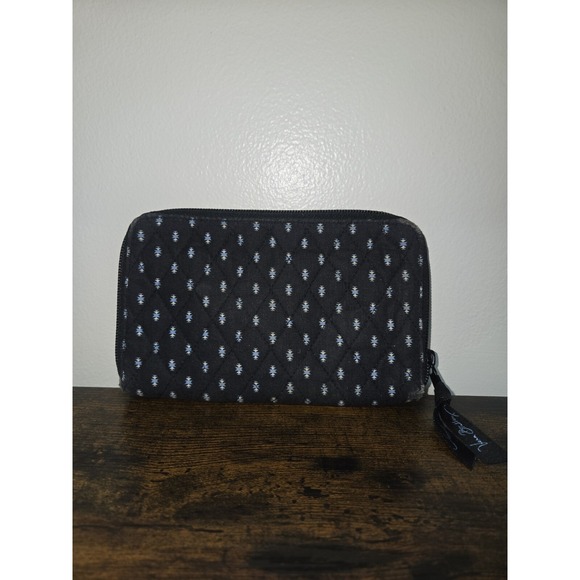 Vera Bradley Large Zip Travel Organizer Wallet Wristlet - Alpine Black‎ & Blue - Picture 2 of 8